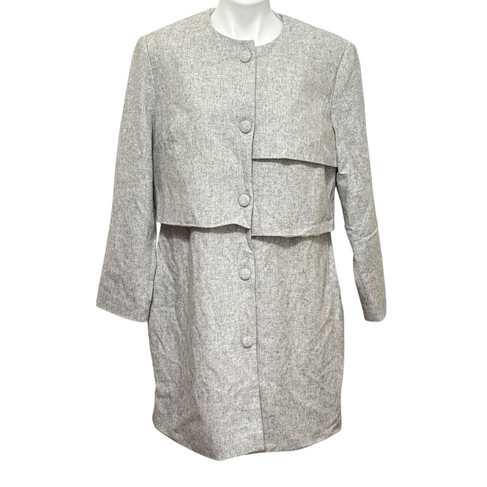 J. Peterman gray wool blend long button-front lined overcoat plus size 14